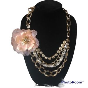 VCLM Floral Necklace Multi Strand Gold Tone